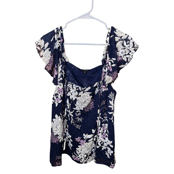 torrid Tops - Torrid Navy Floral Cold Shoulder Flutter Sleeve Smocked Top Plus Size 00